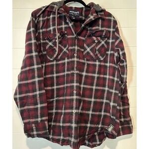 Nautica Jeans Co Hooded‎ Plaid Work Shirt Shacket Button-up  Medium